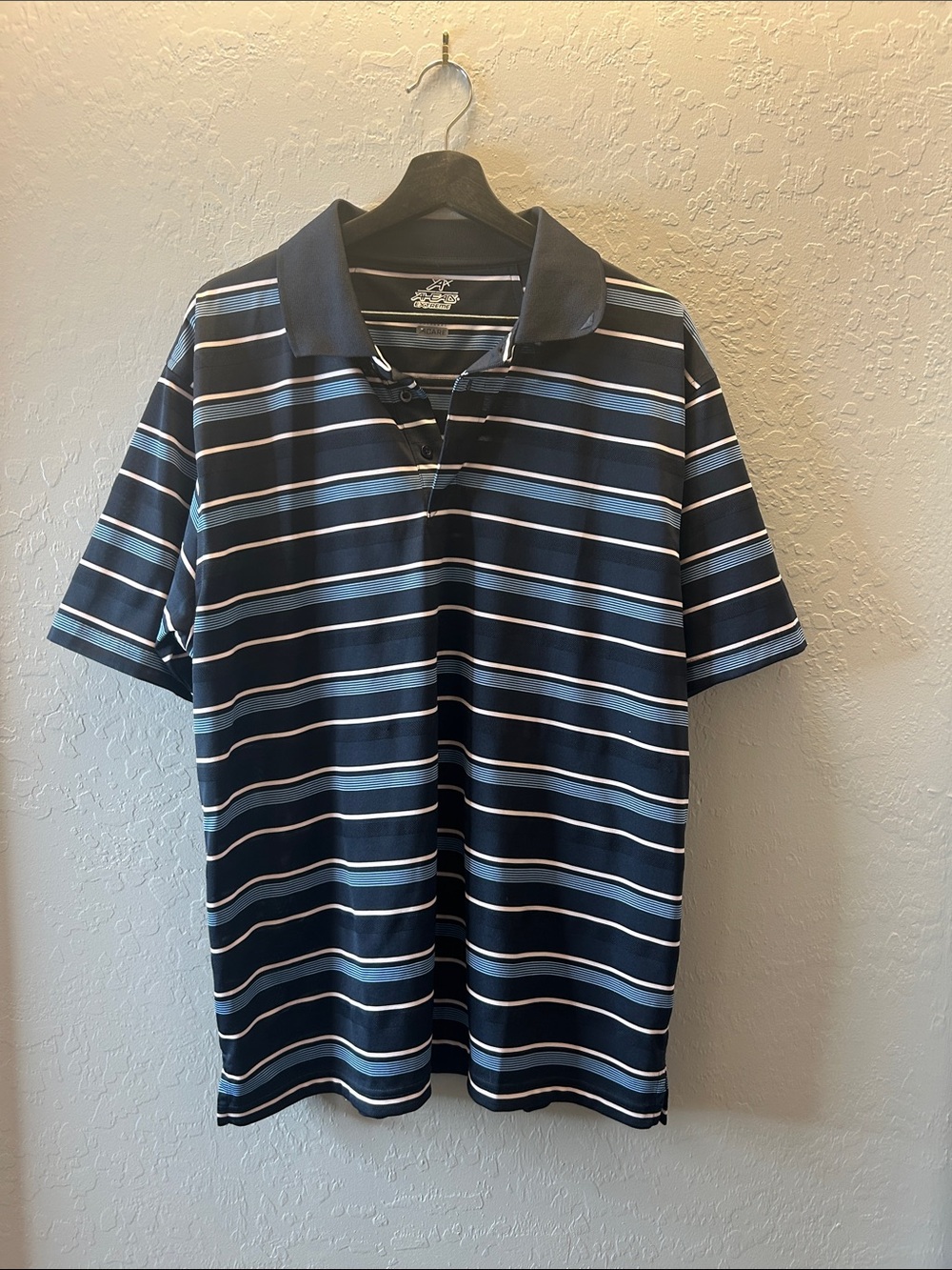 Striped Navy Polo Shirt with Light Blue Accents - Classic Short Sleeve